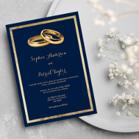 Elegant modern navy blue gold rings Wedding