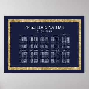 Elegant Modern Navy Blue Gold Sequin Seating Chart