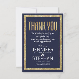 Elegant Modern Navy Blue Gold Sequin Thank You Card