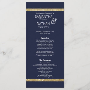 Elegant Modern Navy Blue Gold Wedding Program