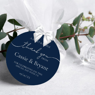Elegant Modern Navy Blue Wedding Thank You Classic Round Sticker