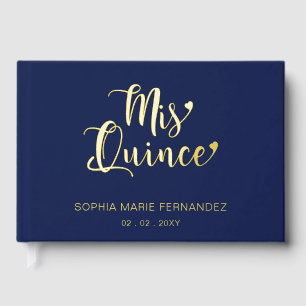 Elegant Modern Navy Gold Quinceañera Guest Book