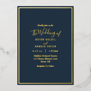 Elegant Modern Navy Gold Wedding Foil Invitation