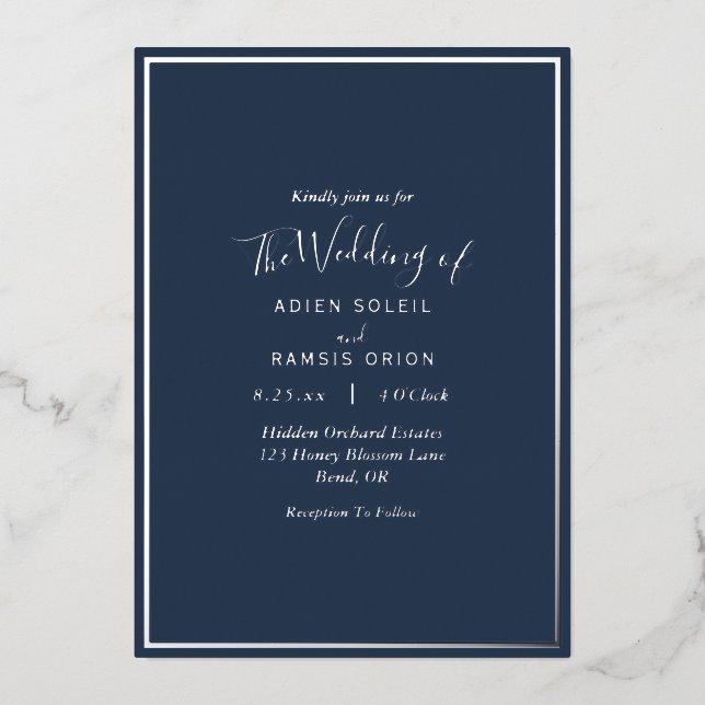 Elegant Modern Navy Silver Wedding (Front)