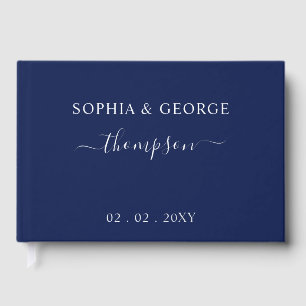 Elegant Modern Navy Silver Wedding Guest Book