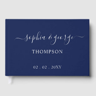 Elegant Modern Navy Silver Wedding Guest Book