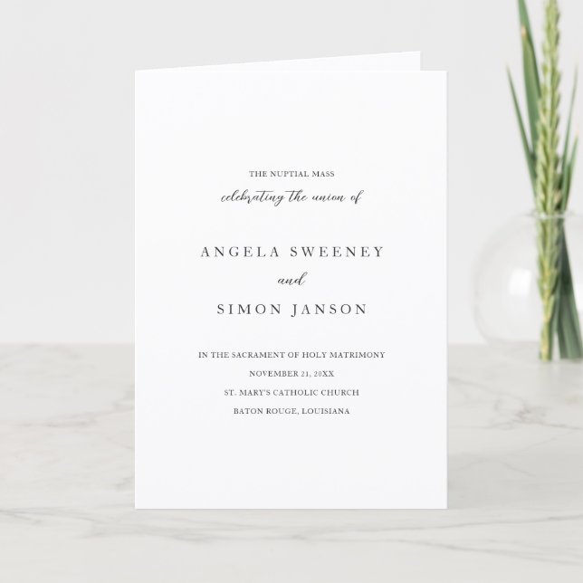 Elegant Modern Neutral Catholic Wedding Program (Front)