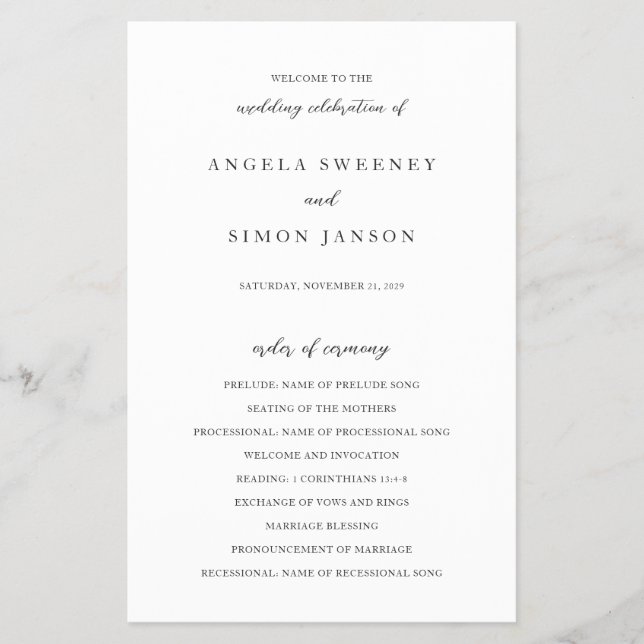Elegant Modern Neutral Wedding Program Flyer (Front)
