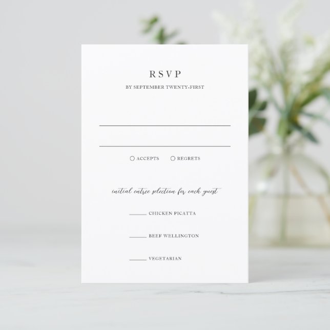 Elegant Modern Neutral Wedding RSVP Card (Standing Front)