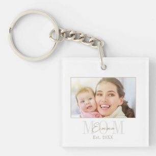 Elegant Modern New Mum Est. Year Photograph Key Ring