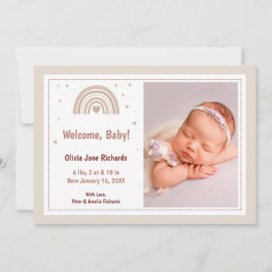 Elegant Modern Newborn Girl Baby Birth Announcement