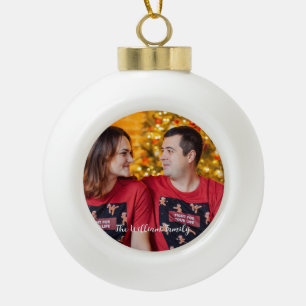 Elegant Modern Newly Wed First Christmas Photo Ceramic Ball Christmas Ornament
