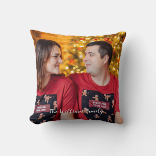Elegant Modern Newly Wed First Christmas Photo Cushion