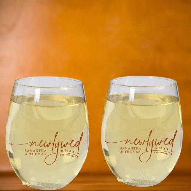 Elegant Modern Newlyweds  Stemless Wine Glass (Creator Uploaded)