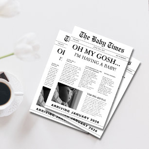 Elegant modern newspaper baby shower invitation
