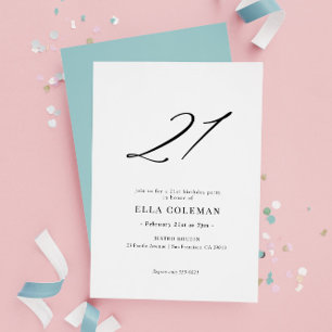 Elegant Modern Number 21st Birthday Invitation