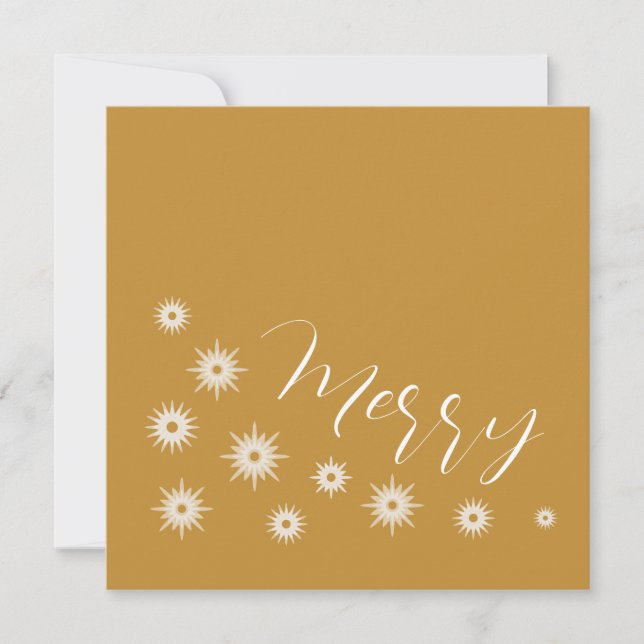 Elegant Modern Ochre Gold Star Merry Christmas Holiday Card (Front)