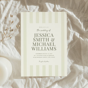 Elegant Modern Olive Green Striped Wedding Invitation