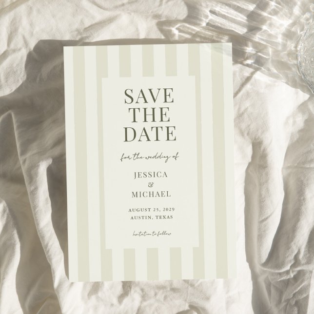 Elegant Modern Olive Green Striped Wedding Save The Date (Creator Uploaded)