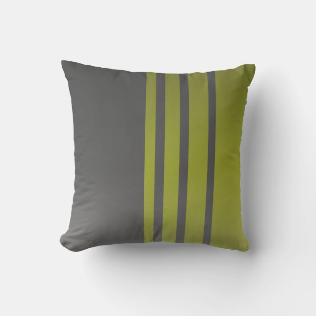 Elegant, modern, olive green stripes on dark grey cushion (Front)