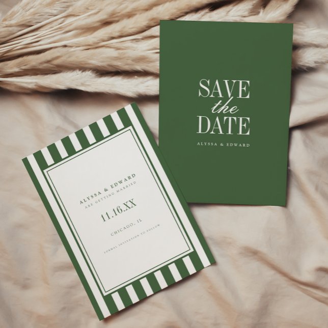 Elegant Modern Olive Green Stripes Wedding Save The Date (Creator Uploaded)