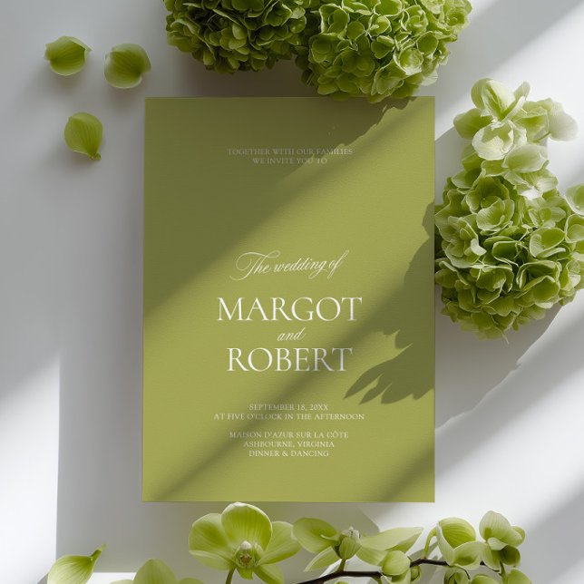 Elegant Modern Olive Green & White Wedding Invitation (Elegant Modern Olive Green & White Wedding Invitation)