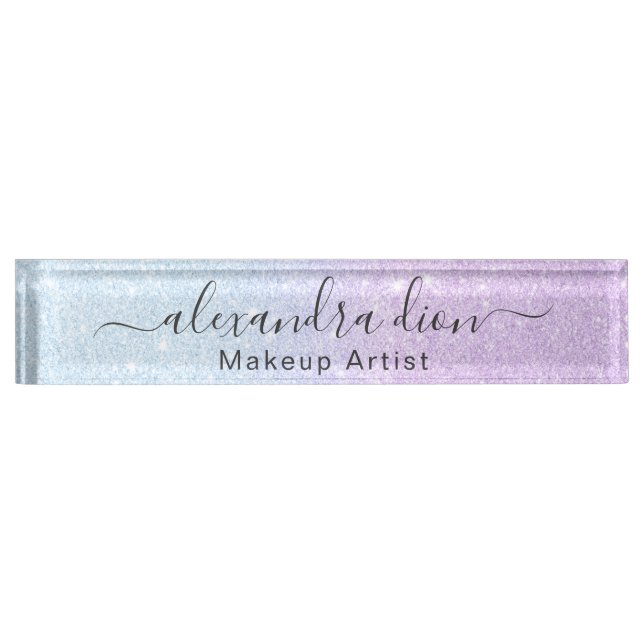 Elegant Modern ombre blue & purple glitter Nameplate (Front)