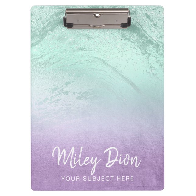 Elegant modern ombre purple & mint glitter marble clipboard (Front)