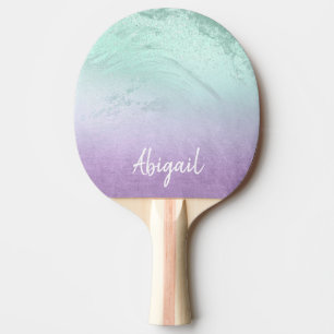 Elegant modern ombre purple & mint glitter marble ping pong paddle