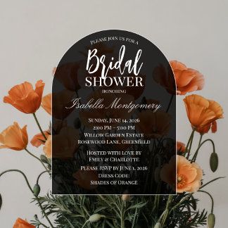 Elegant Modern Orange Poppy Floral Bridal Shower Invitation
