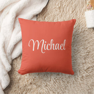 Elegant Modern Orange Red Replace Your Own Name Cushion