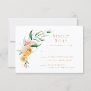Elegant Modern Orange Watercolor Floral Wedding RSVP Card