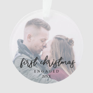 Elegant modern our first Christmas engaged photo Ornament