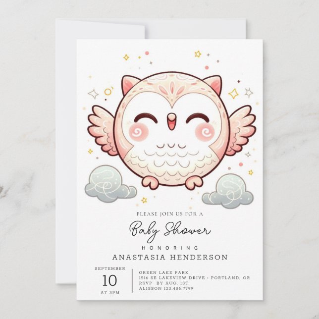 Elegant Modern Owl Baby Shower Invitation (Front)