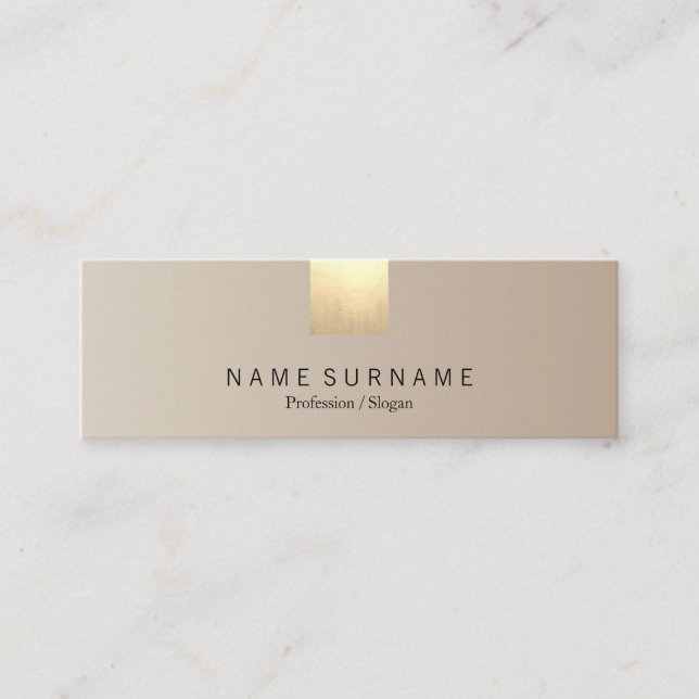 Elegant Modern Pastel Beige Gradient Gold Accent Mini Business Card (Front)