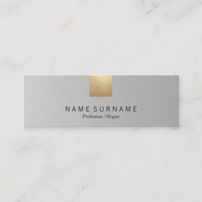 Elegant Modern Pastel Grey Gradient Gold Accent Mini Business Card (Front)