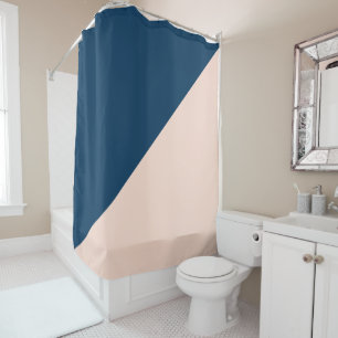 elegant modern pastel peach navy blue colour block shower curtain