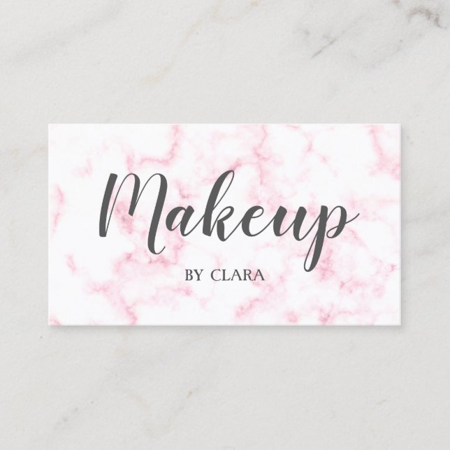 elegant modern pastel pink and white faux marble business card (Front)