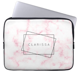 elegant modern pastel pink and white faux marble laptop sleeve