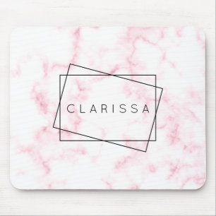elegant modern pastel pink and white faux marble mouse pad