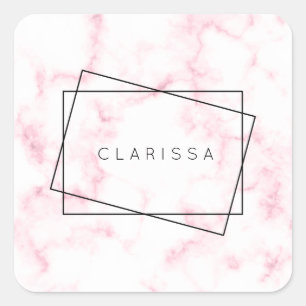 elegant modern pastel pink and white faux marble square sticker