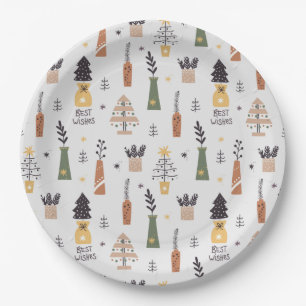 Elegant modern pattern Best wishes Xmas party tree Paper Plate