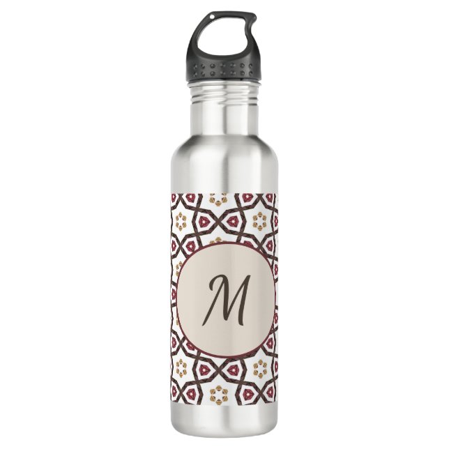 Elegant Modern Pattern Monogram Initial Custom 710 Ml Water Bottle (Front)