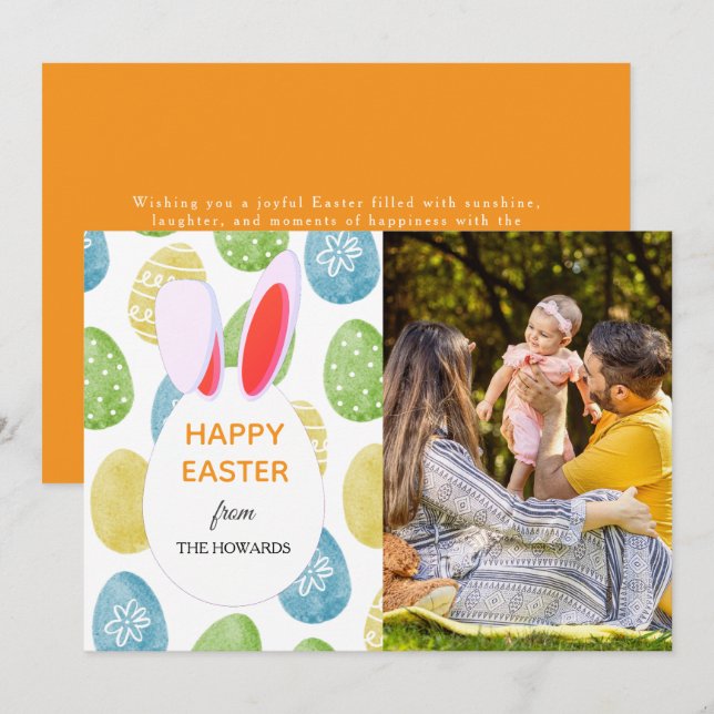 Elegant Modern Patterns Happy Easter Photo Holiday Card (Front/Back)