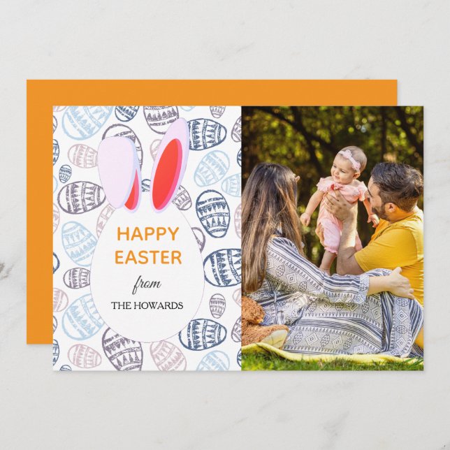 Elegant Modern Patterns Happy Easter Photo Holiday Card (Front/Back)