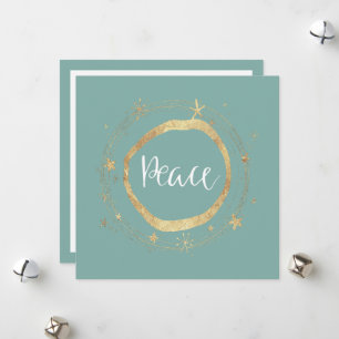 Elegant Modern Peace Gold Star Green Holiday Card