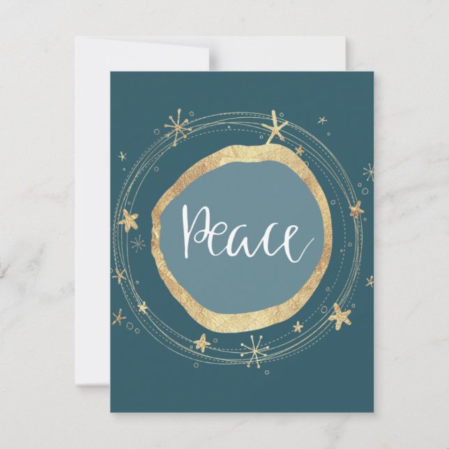 Elegant Modern Peace Gold Star Holiday Card (Front)