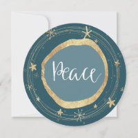 Elegant Modern Peace Gold Star Holiday Card