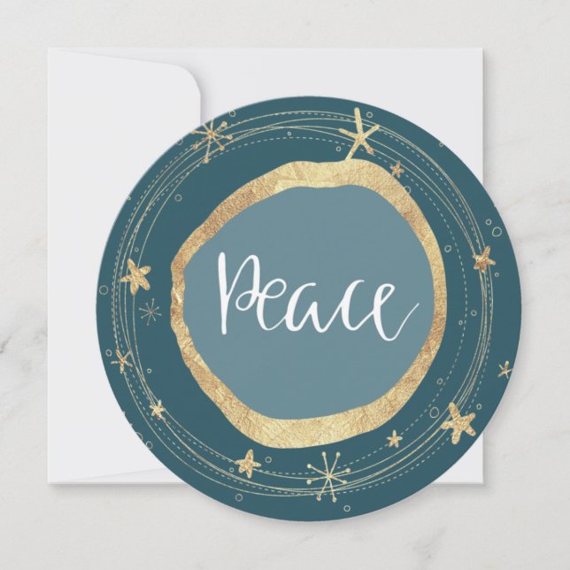 Elegant Modern Peace Gold Star Holiday Card (Front)