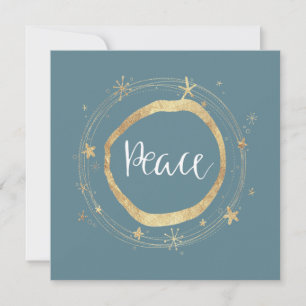 Elegant Modern Peace Ice Blue Gold Star Holiday Card